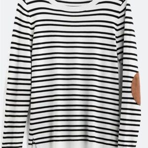 Market & Spruce Black and White Striped Sweatshirt with Brown Elbow Patch